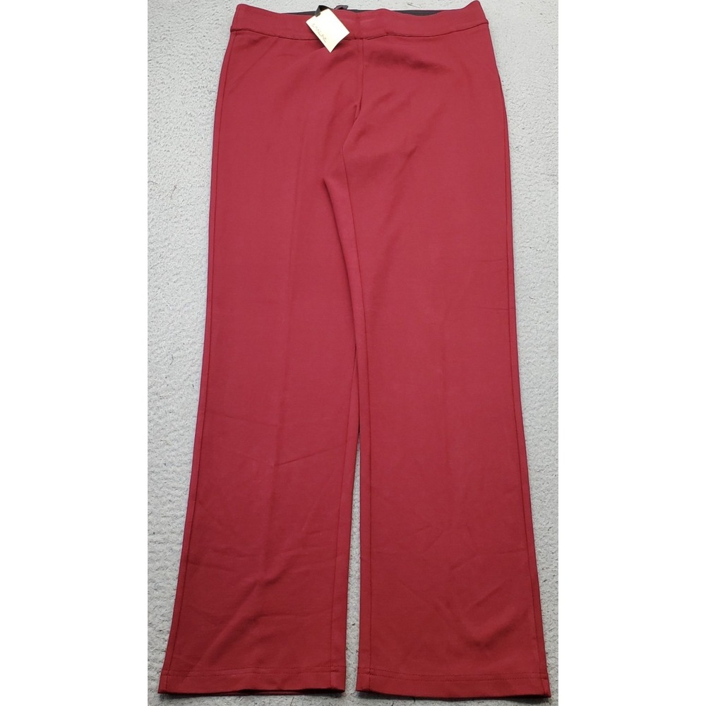 Emaline Pants Womens 12 Red Straight Leg High Elastic Waist Mid Rise Stretch